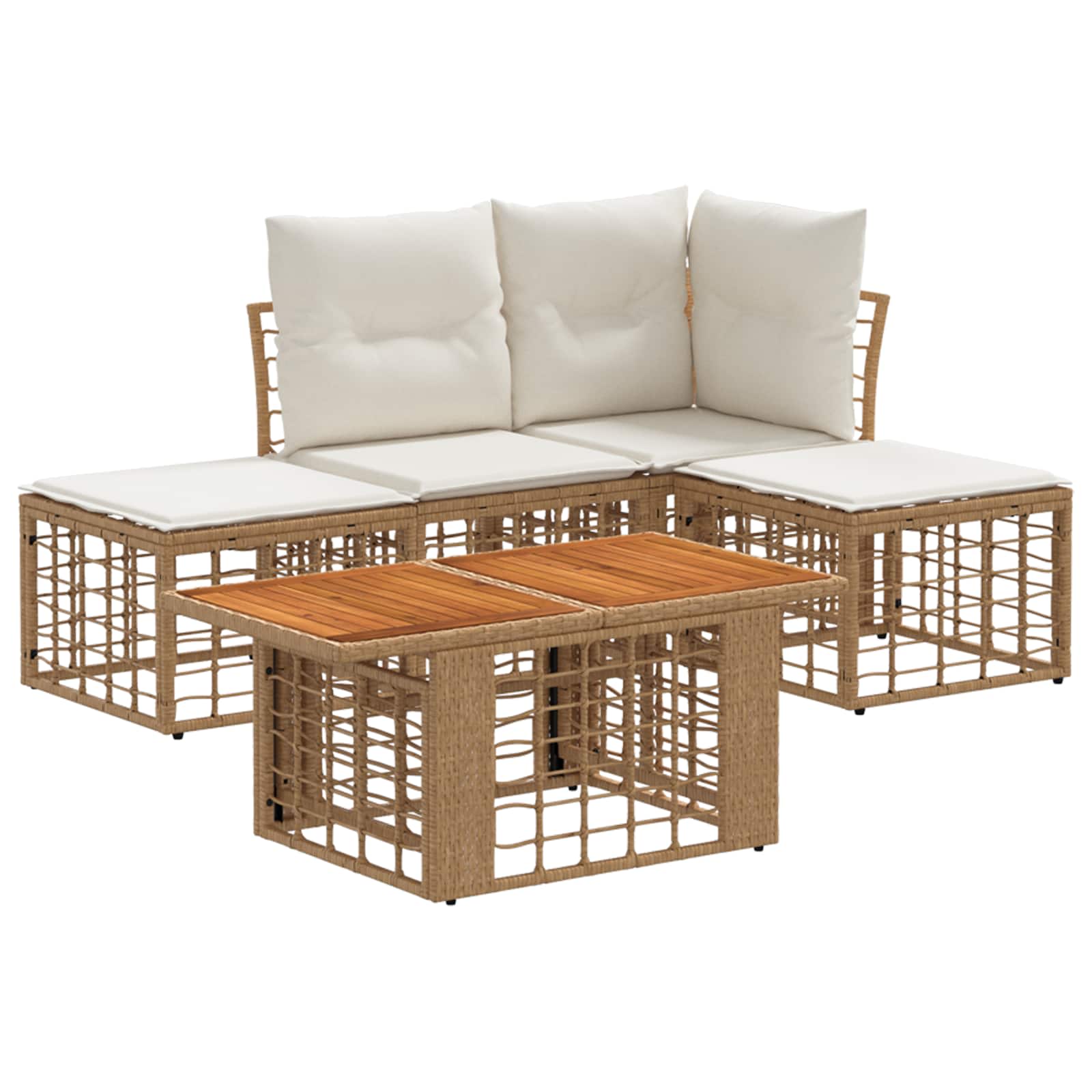 Gartensofa-set 5 stk. Natürlich und Cremweiß Poly-Rattan
