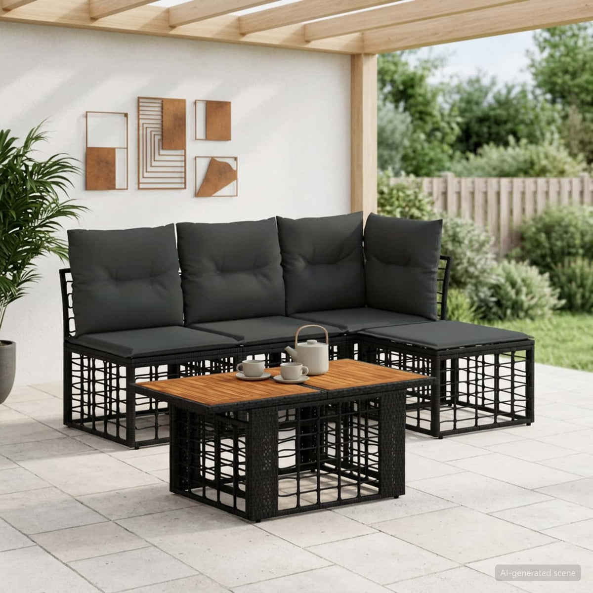 Gartensofa-set 5 stk. Schwarz und Dunkelgrau Poly-Rattan