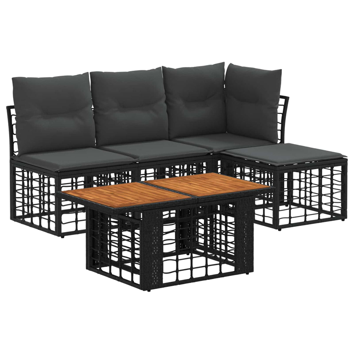 Gartensofa-set 5 stk. Schwarz und Dunkelgrau Poly-Rattan
