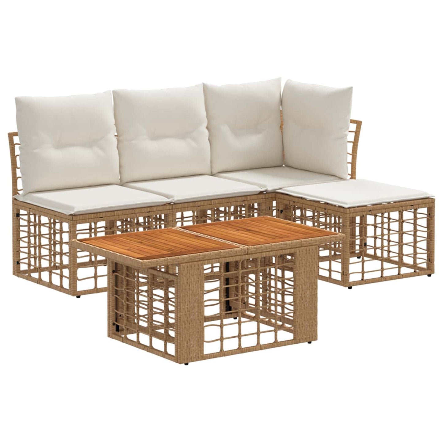 Gartensofa-set 5 stk. Natürlich und Cremweiß Poly-Rattan