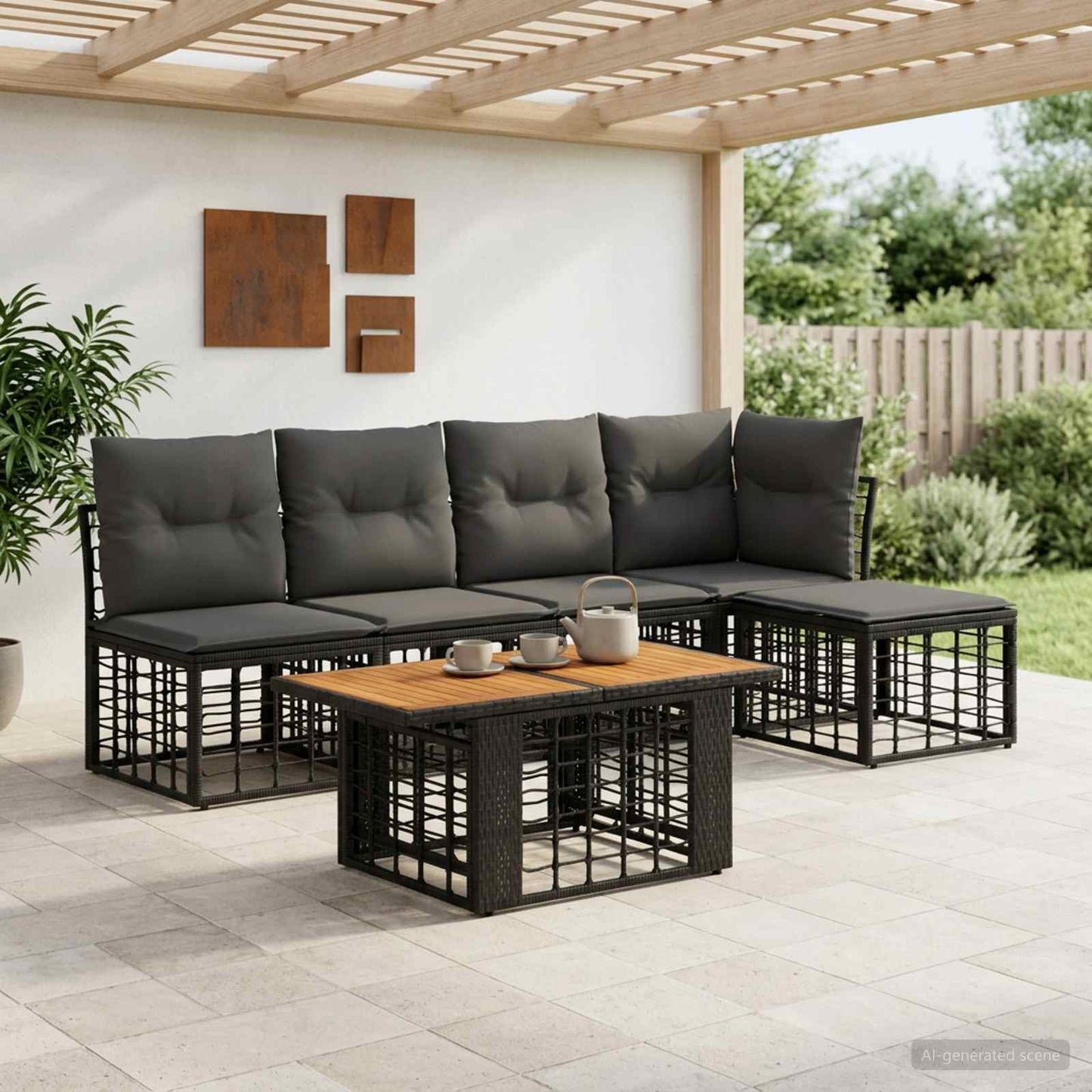 Gartensofa-set 6 stk. Schwarz und Dunkelgrau Poly-Rattan