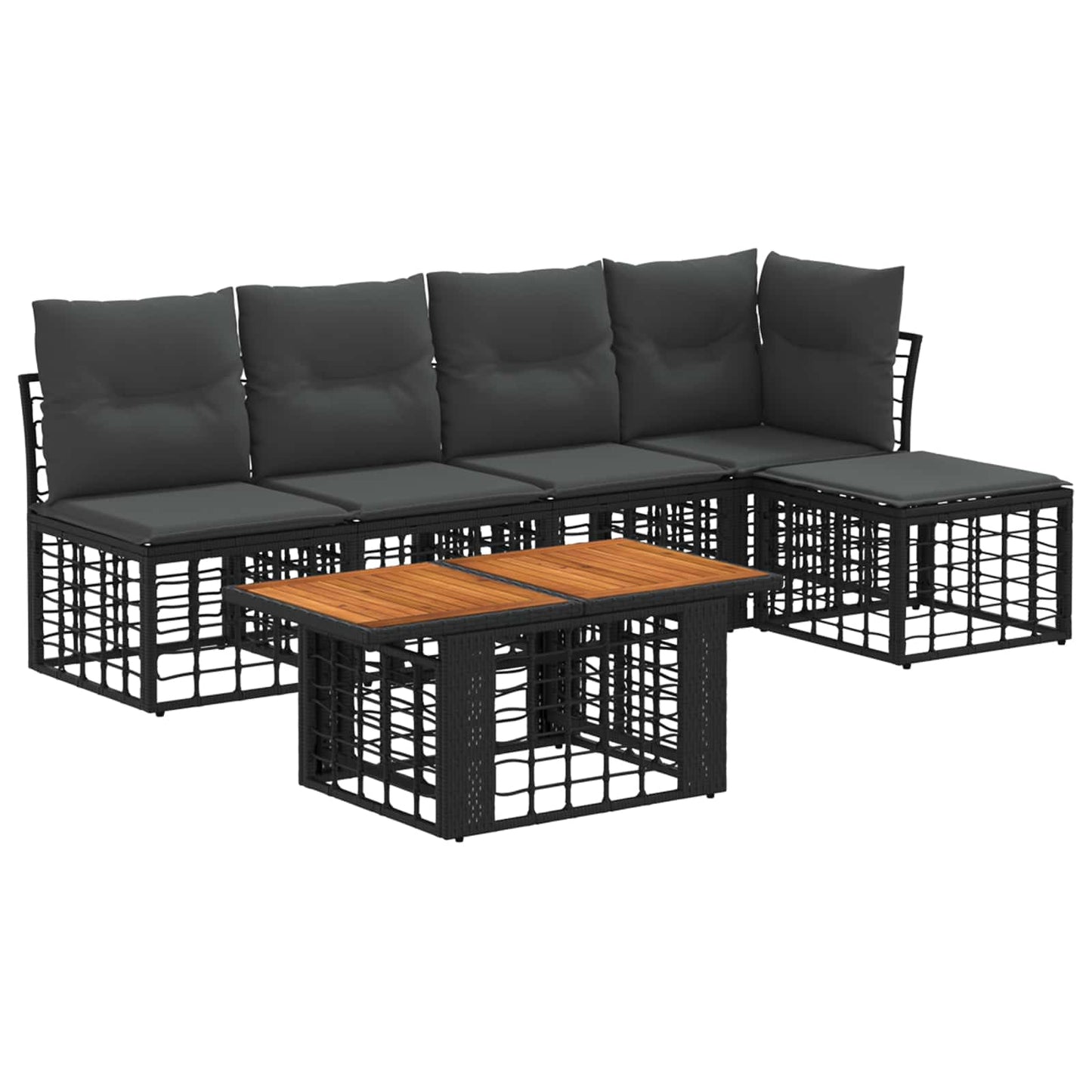 Gartensofa-set 6 stk. Schwarz und Dunkelgrau Poly-Rattan