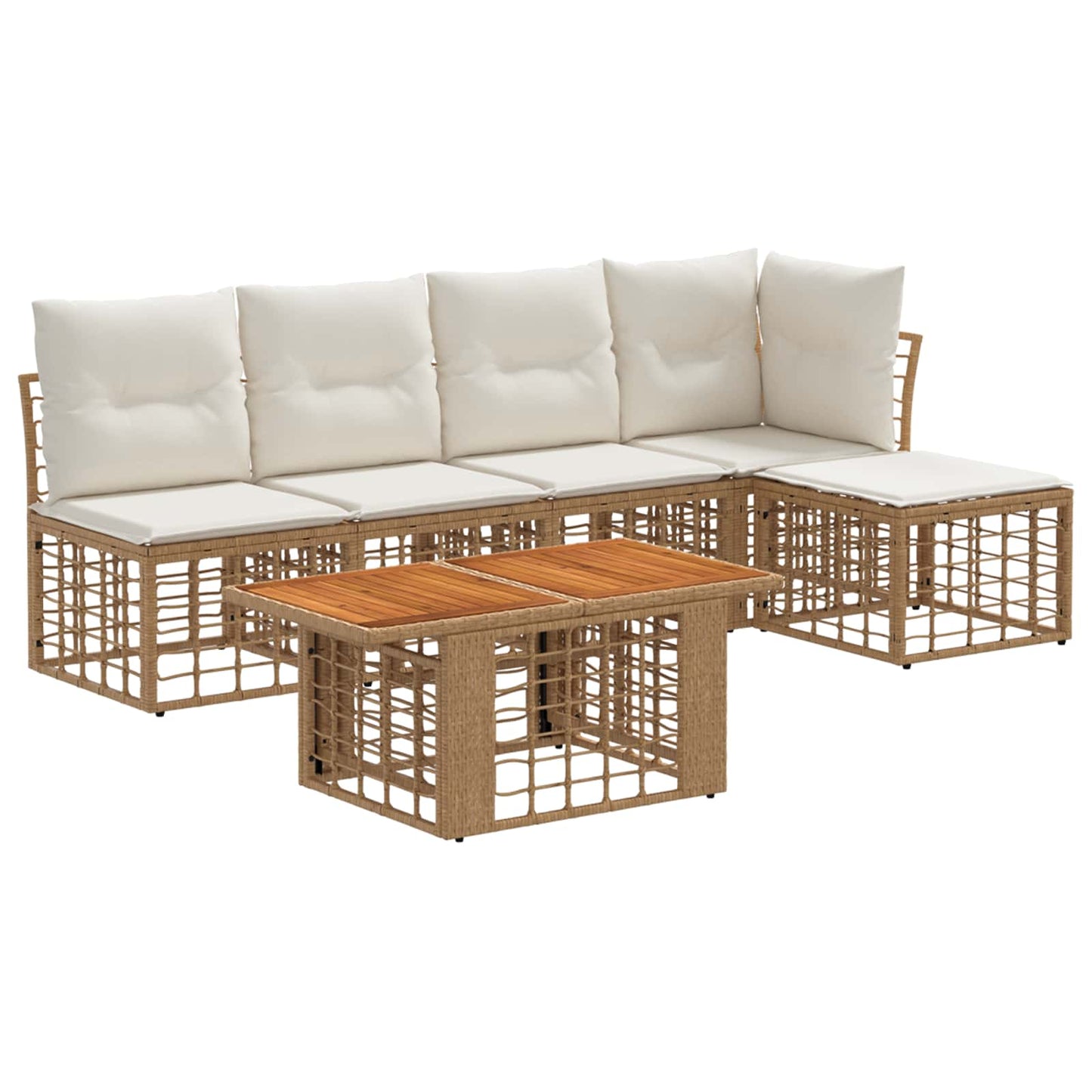 Gartensofa-set 6 stk. Natürlich und Cremweiß Poly-Rattan