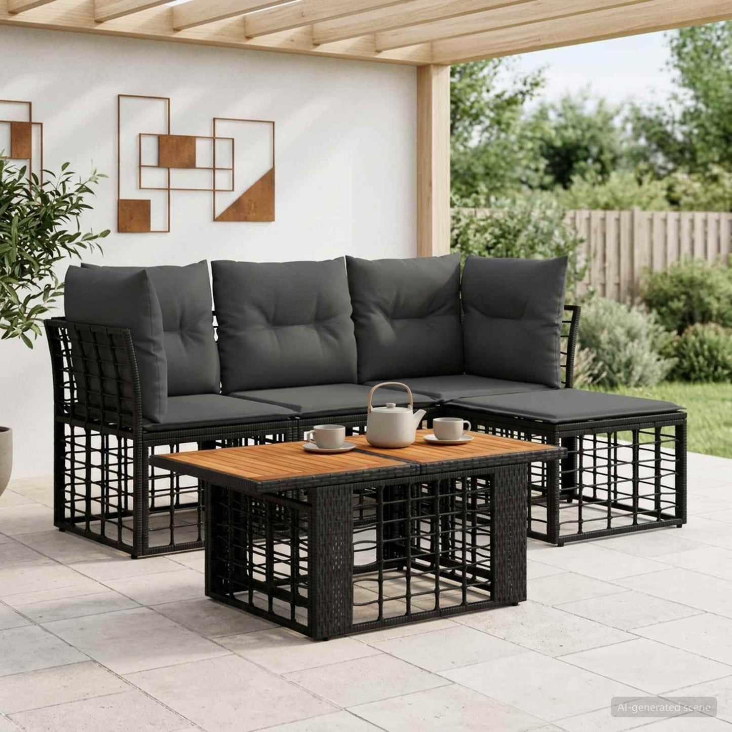 Gartensofa-set 5 stk. Schwarz und Dunkelgrau Poly-Rattan