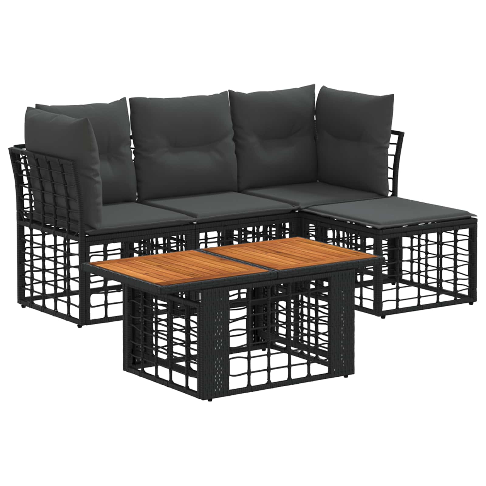 Gartensofa-set 5 stk. Schwarz und Dunkelgrau Poly-Rattan