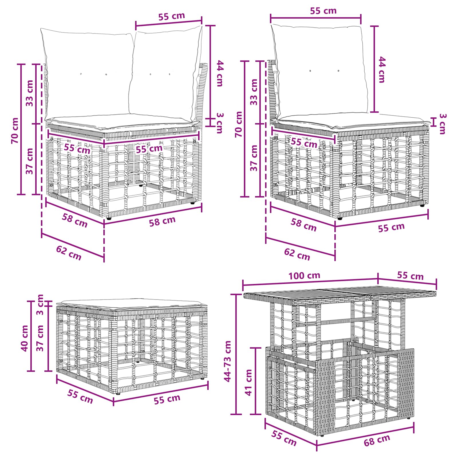 Gartensofa-set 5 stk. Schwarz und Dunkelgrau Poly-Rattan