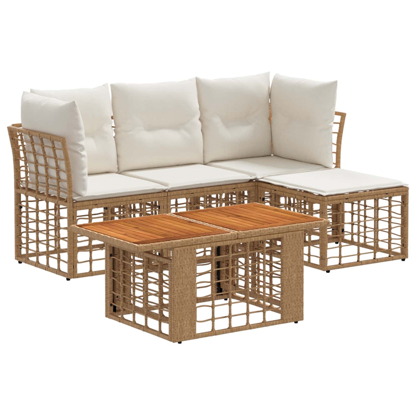 Gartensofa-set 5 stk. Natürlich und Cremweiß Poly-Rattan