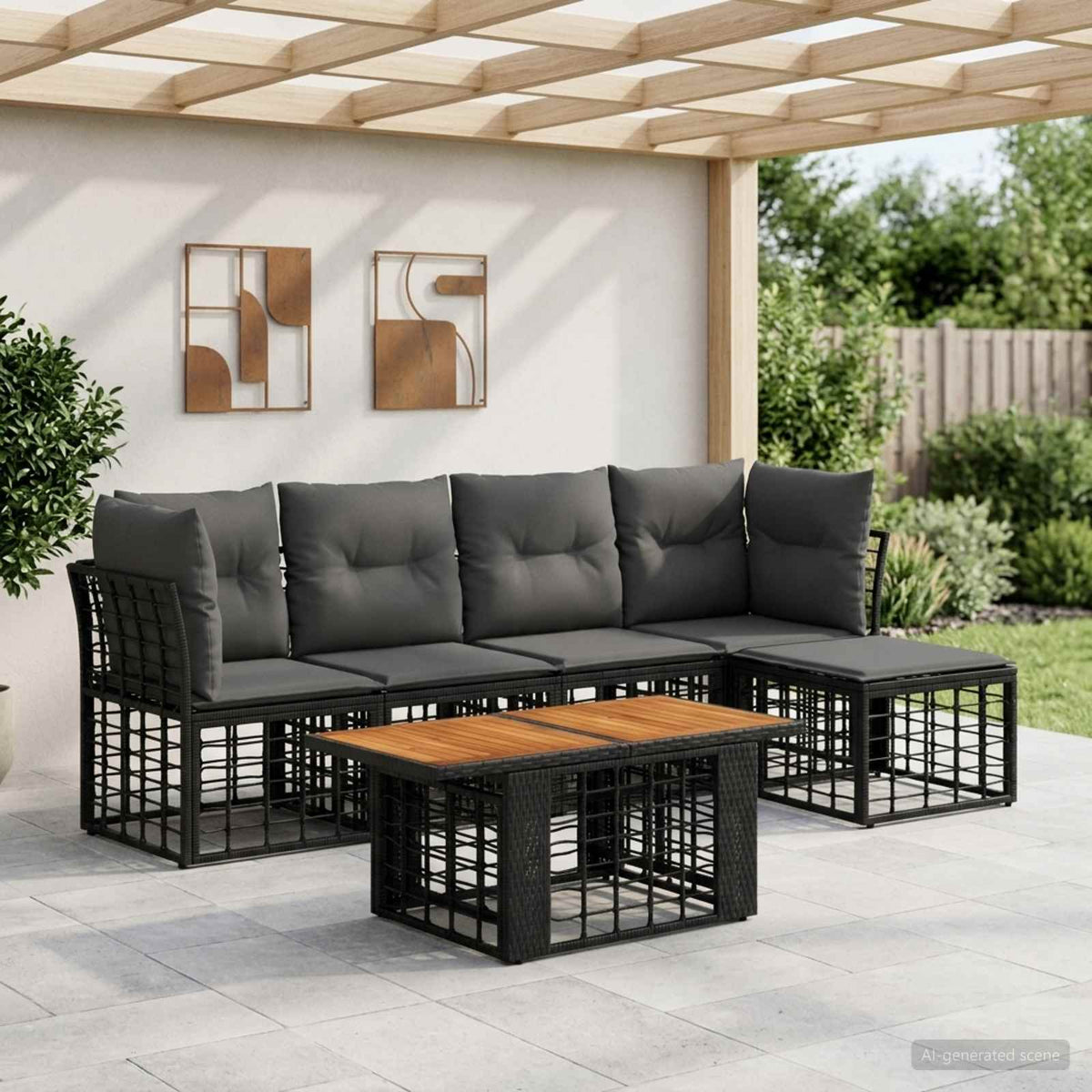 Gartensofa-set 6 stk. Schwarz und Dunkelgrau Poly-Rattan
