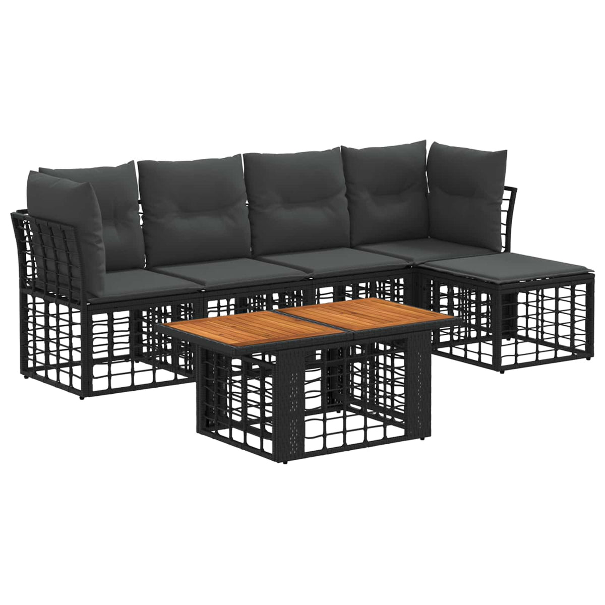 Gartensofa-set 6 stk. Schwarz und Dunkelgrau Poly-Rattan