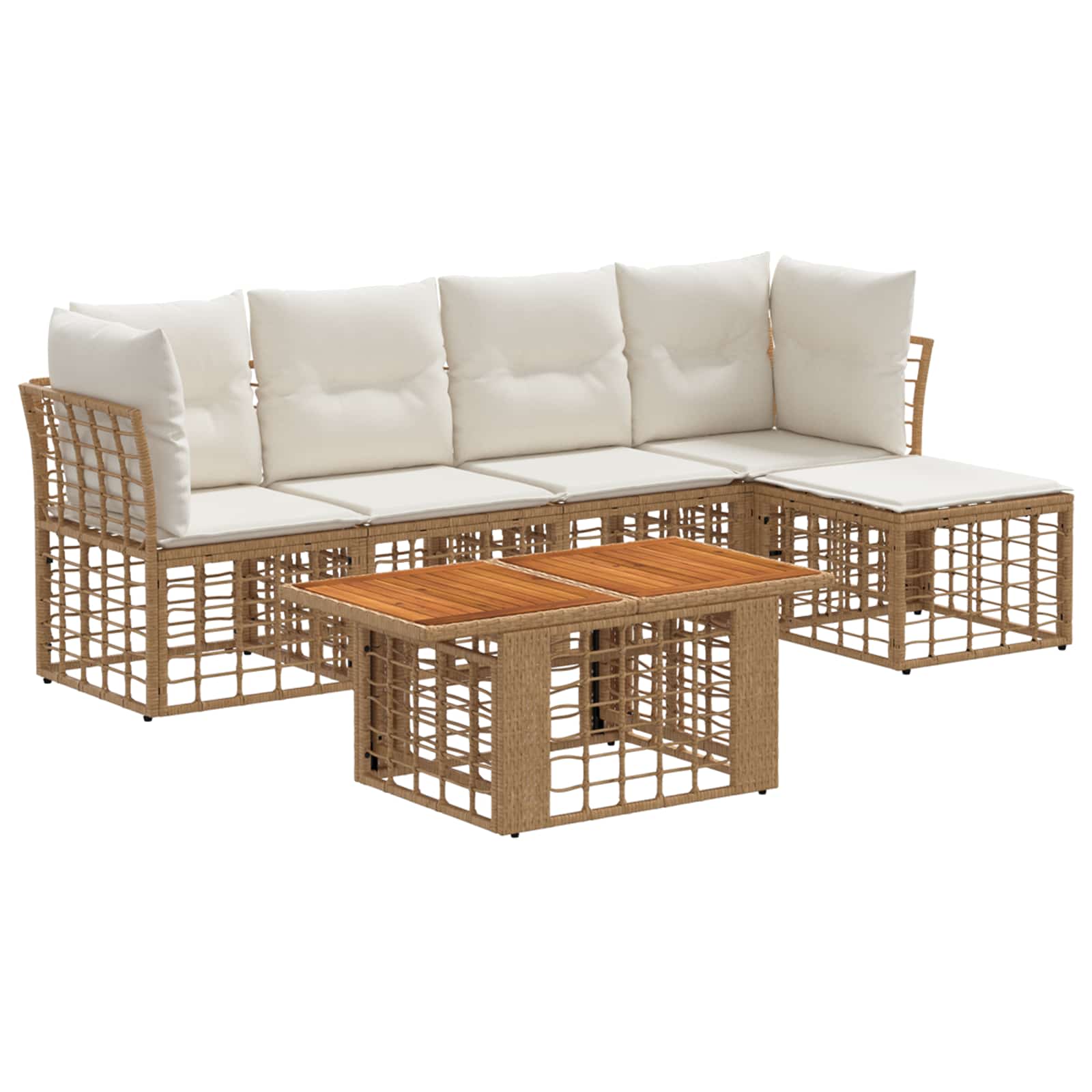 Gartensofa-set 6 stk. Natürlich und Cremweiß Poly-Rattan