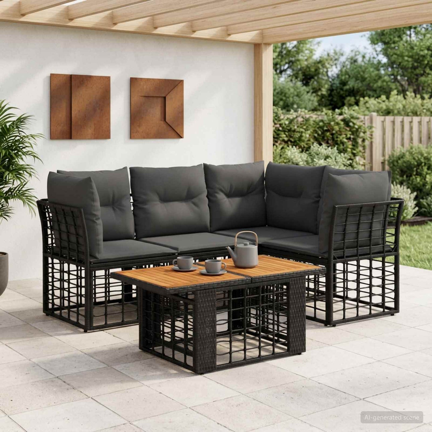 Gartensofa-set 5 stk. Schwarz und Dunkelgrau Poly-Rattan