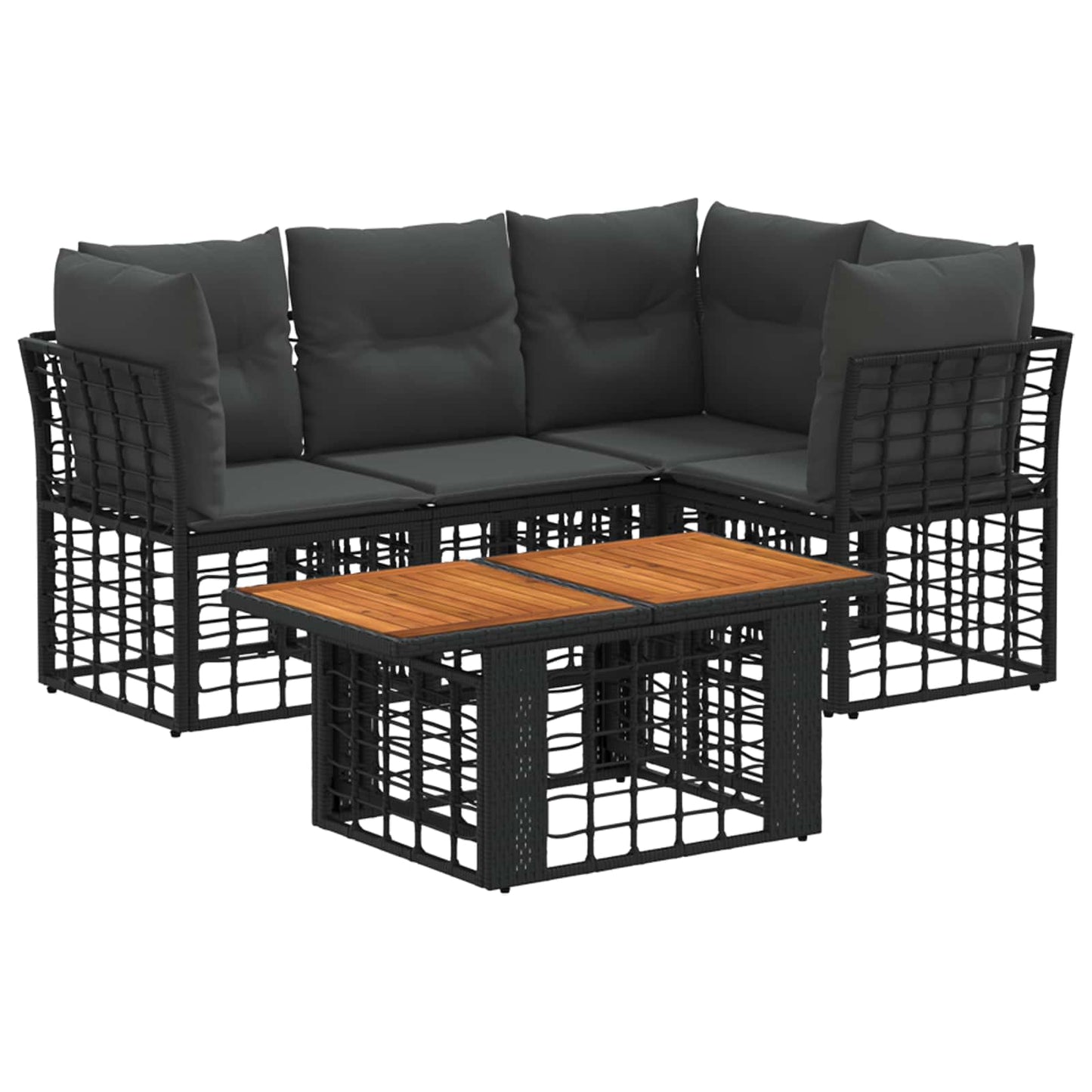 Gartensofa-set 5 stk. Schwarz und Dunkelgrau Poly-Rattan