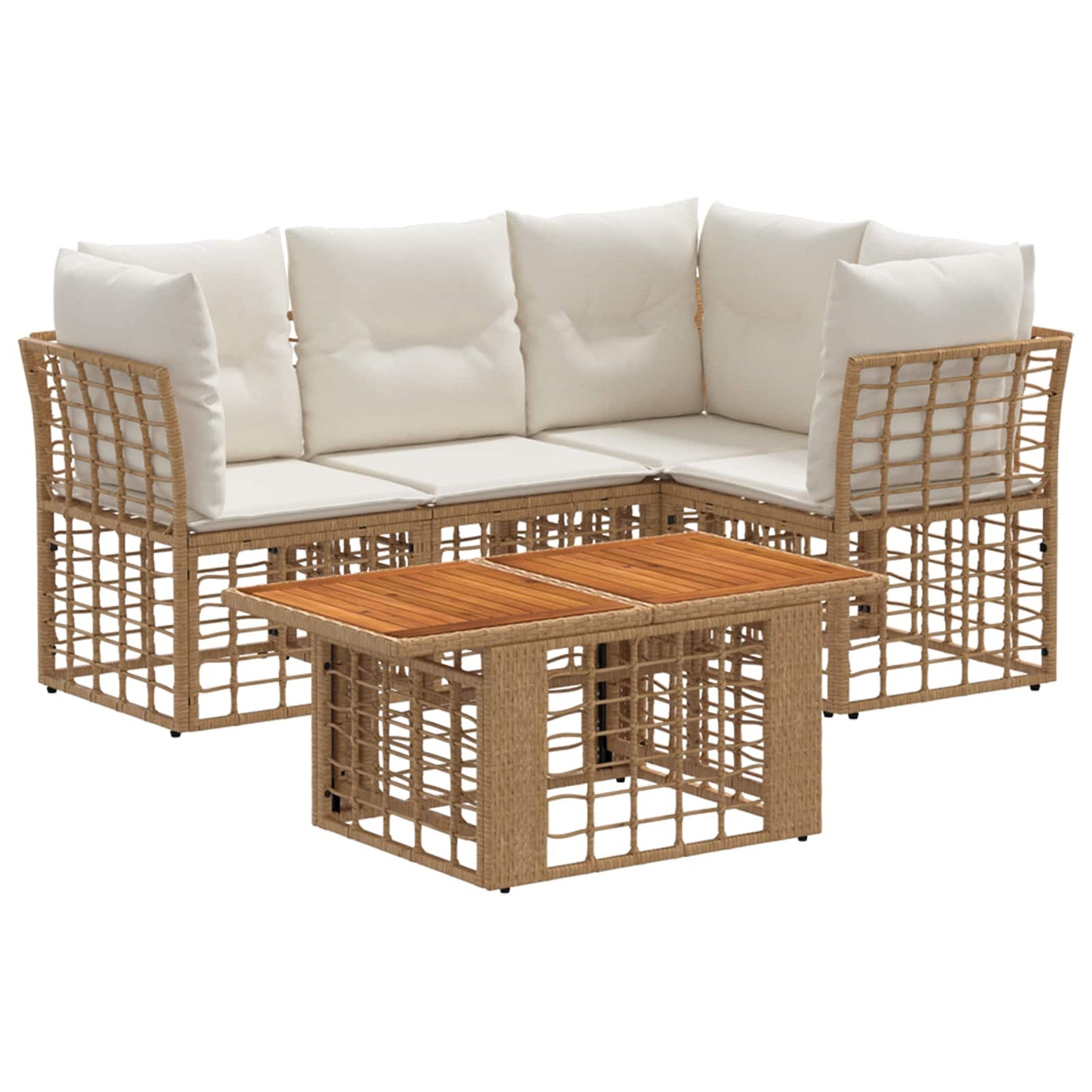 Gartensofa-set 5 stk. Natürlich und Cremweiß Poly-Rattan