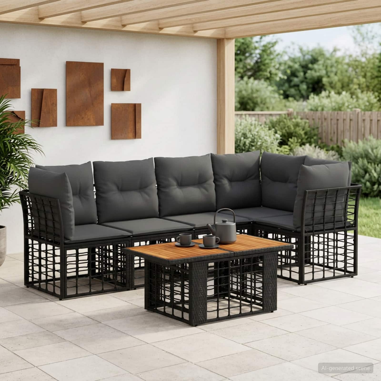 Gartensofa-set 6 stk. Schwarz und Dunkelgrau Poly-Rattan