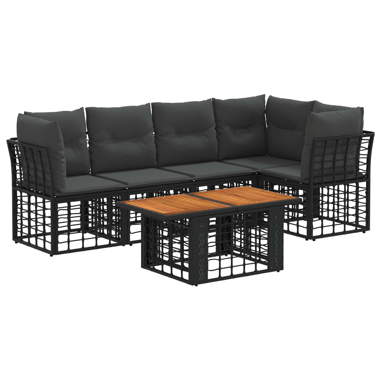 Gartensofa-set 6 stk. Schwarz und Dunkelgrau Poly-Rattan