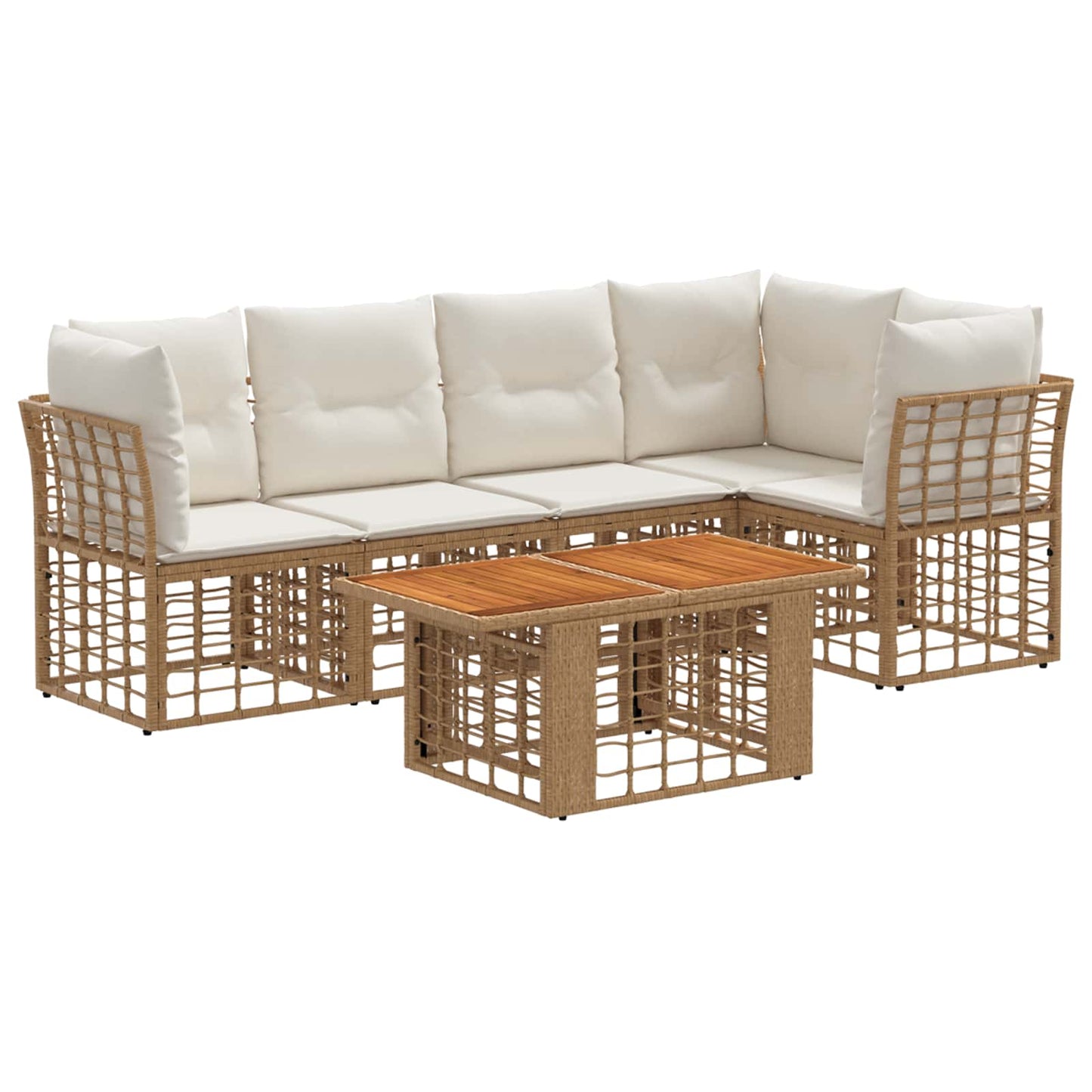 Gartensofa-set 6 stk. Natürlich und Cremweiß Poly-Rattan