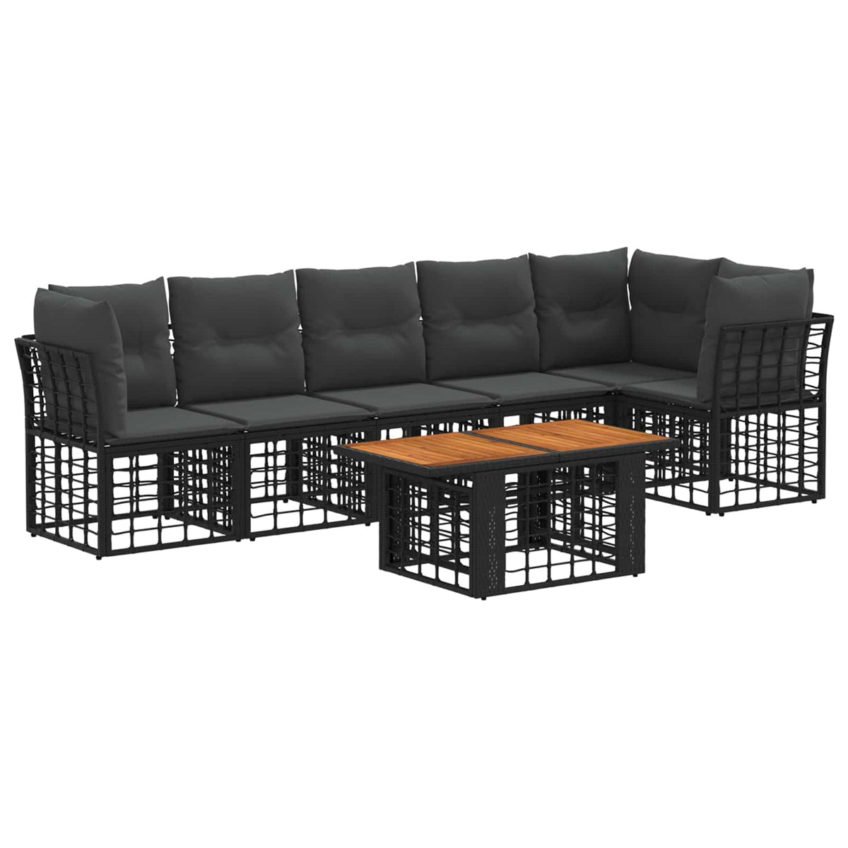 Gartensofa-set 7 stk. Schwarz und Dunkelgrau Poly-Rattan