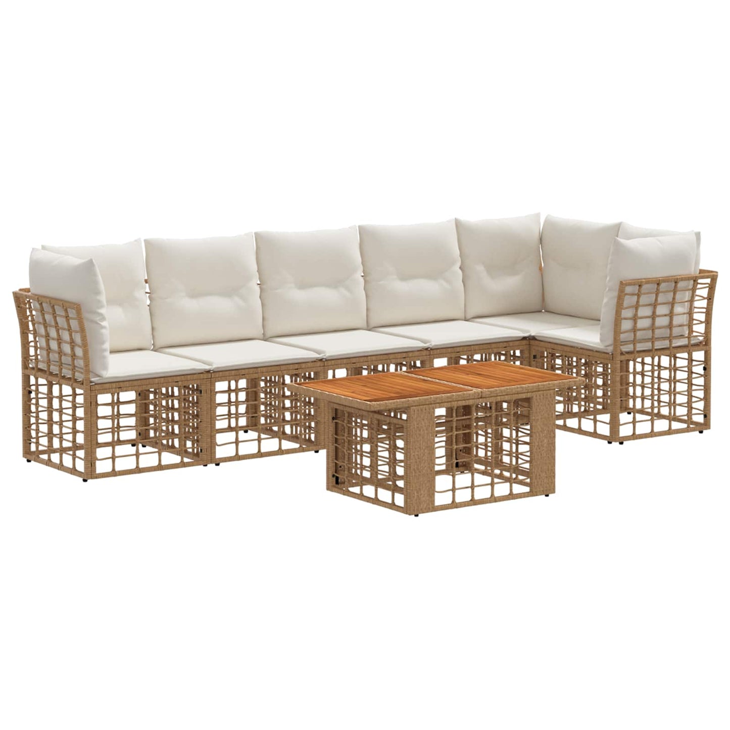 Gartensofa-set 7 stk. Natürlich und Cremweiß Poly-Rattan