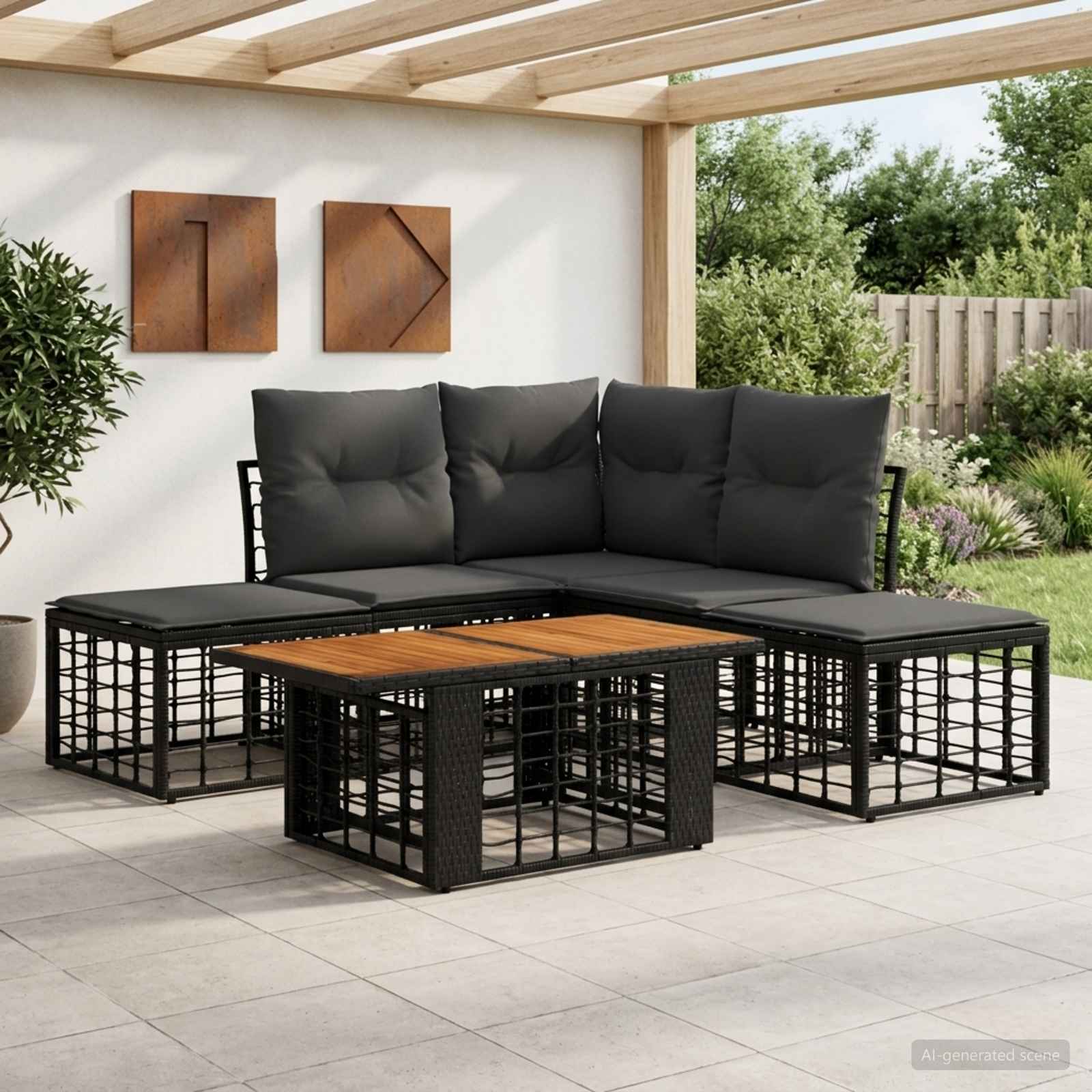 Gartensofa-set 6 stk. Schwarz und Dunkelgrau Poly-Rattan