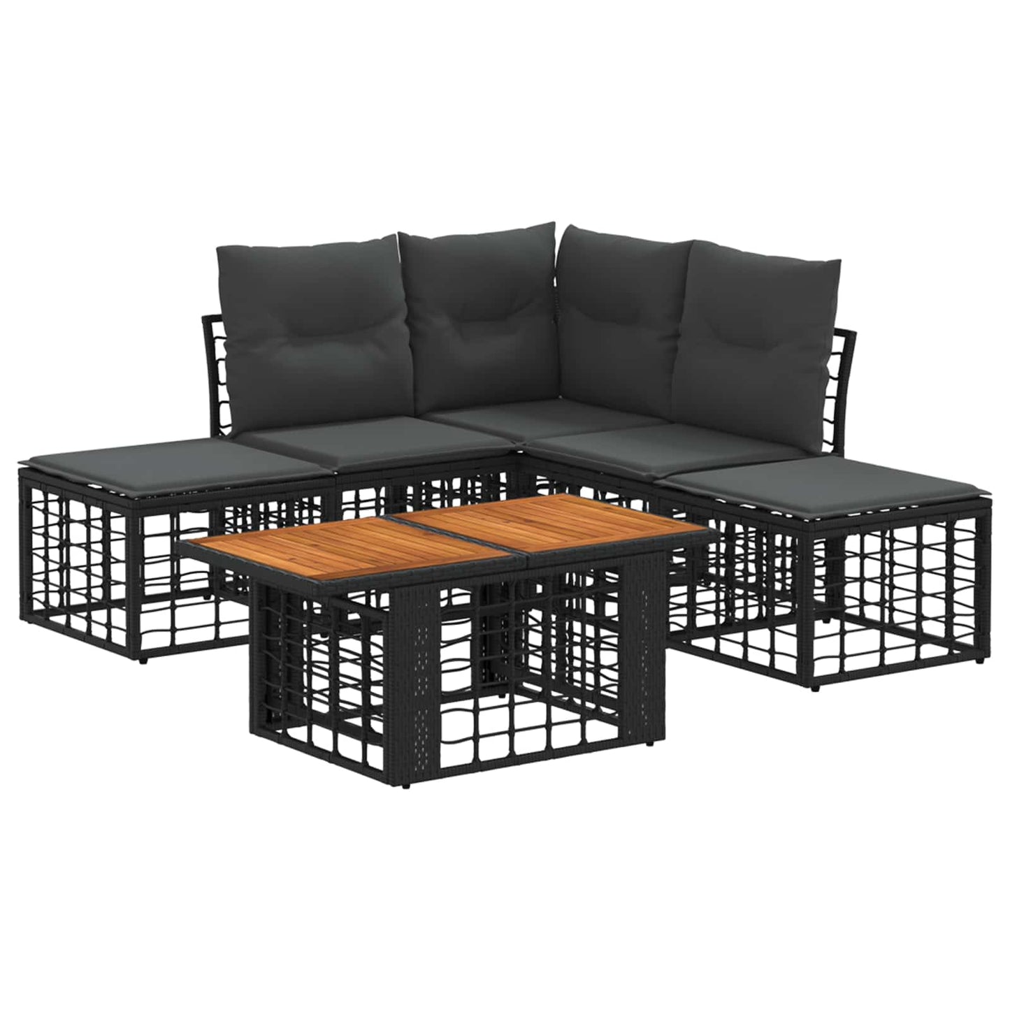 Gartensofa-set 6 stk. Schwarz und Dunkelgrau Poly-Rattan