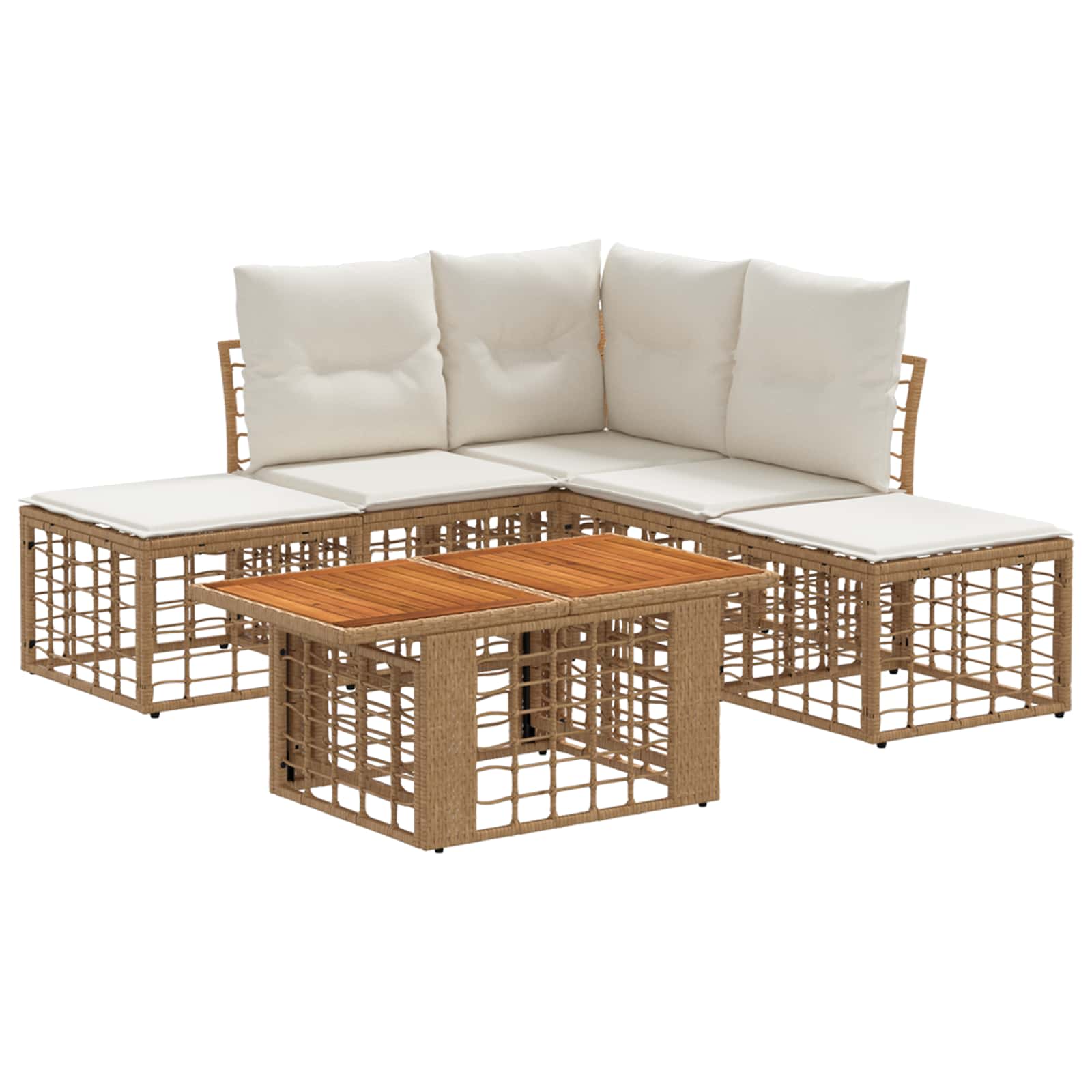 Gartensofa-set 6 stk. Natürlich und Cremweiß Poly-Rattan
