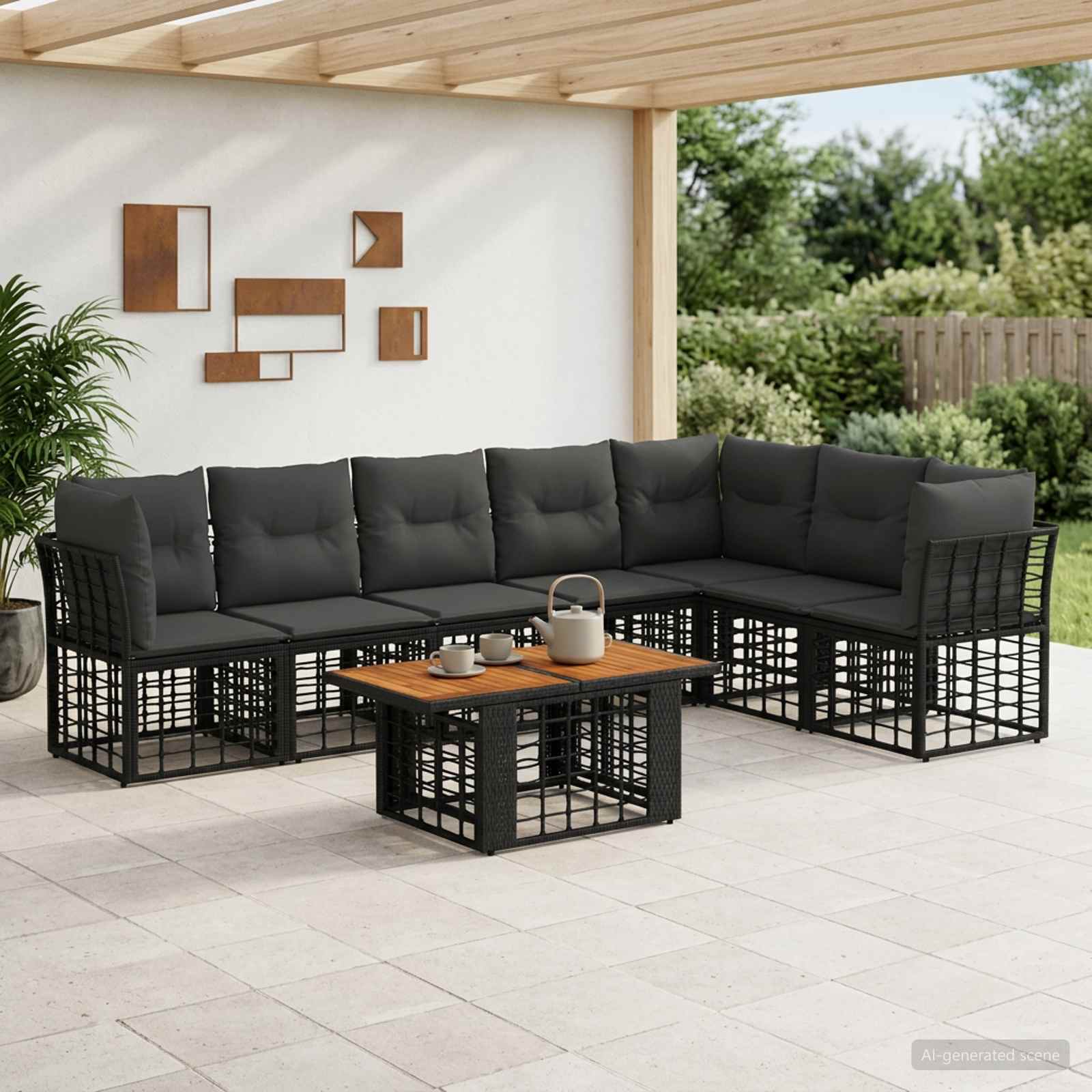 Gartensofa-set 8 stk. Schwarz und Dunkelgrau Poly-Rattan