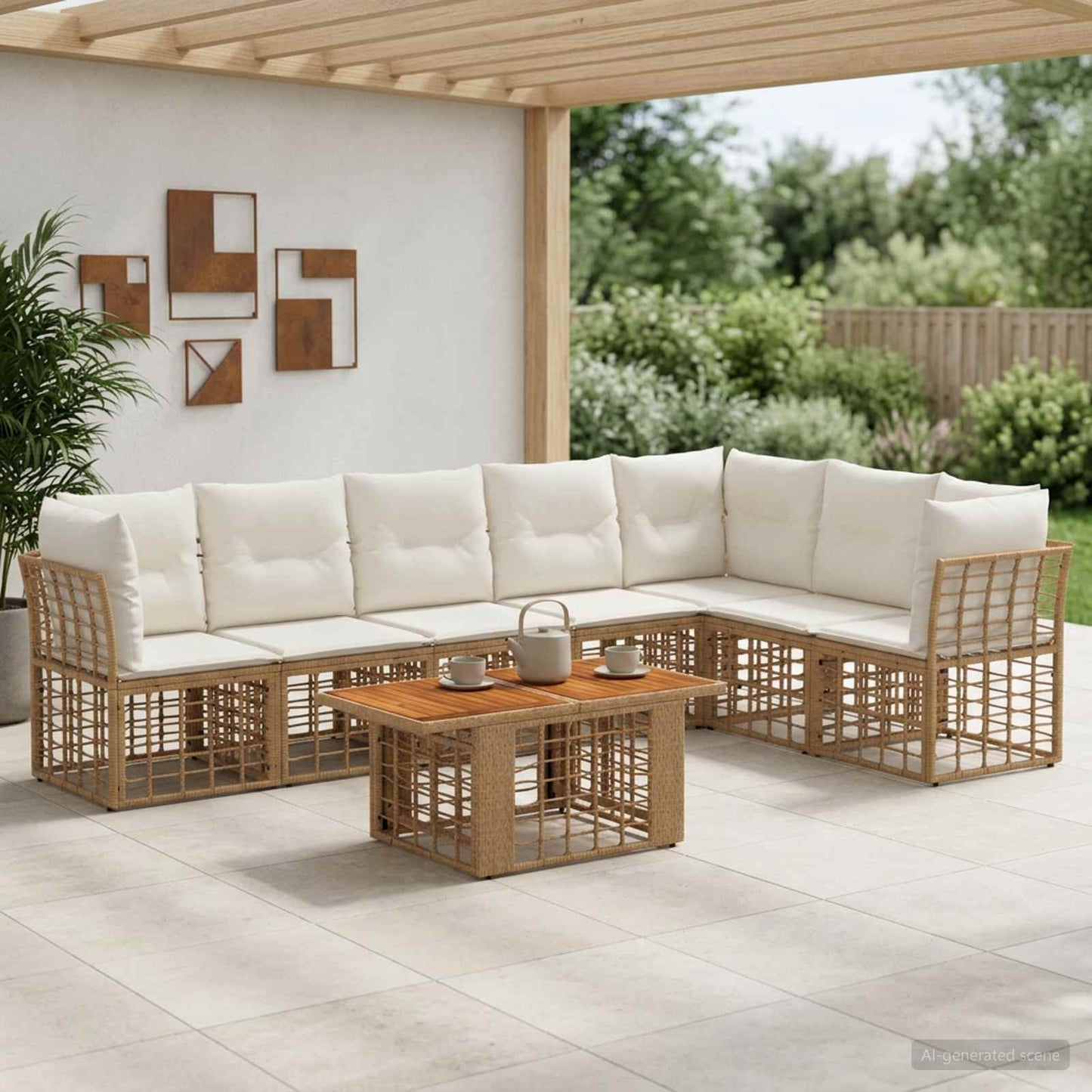 Gartensofa-set 8 stk. Natürlich und Cremweiß Poly-Rattan