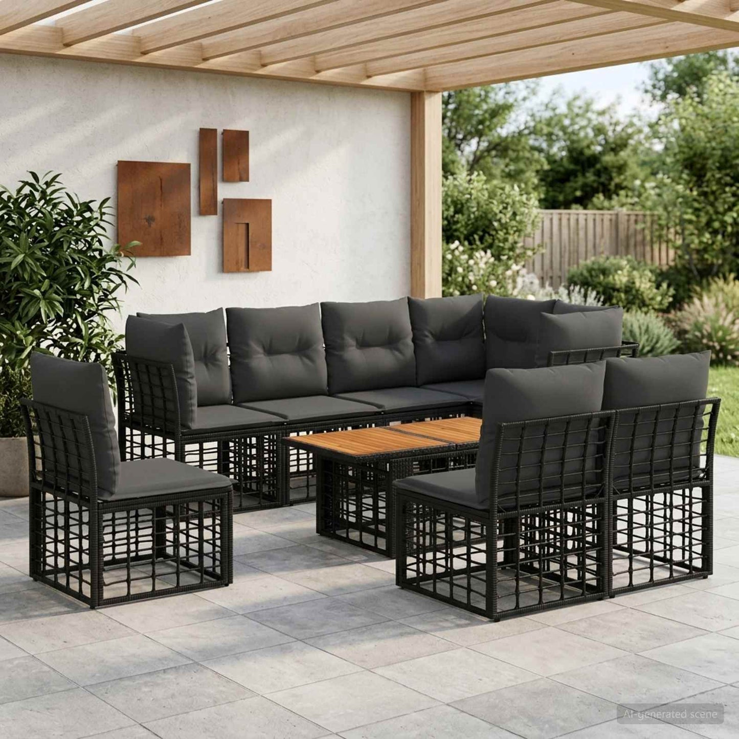 Gartensofa-set 9 stk. Schwarz und Dunkelgrau Poly-Rattan