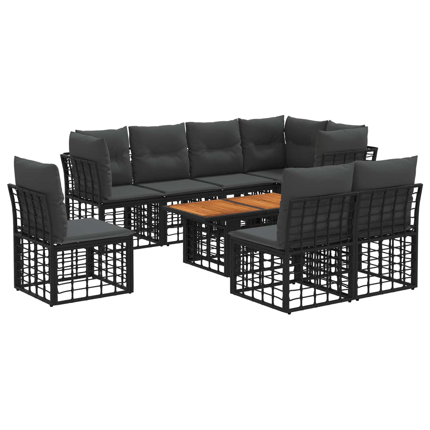 Gartensofa-set 9 stk. Schwarz und Dunkelgrau Poly-Rattan