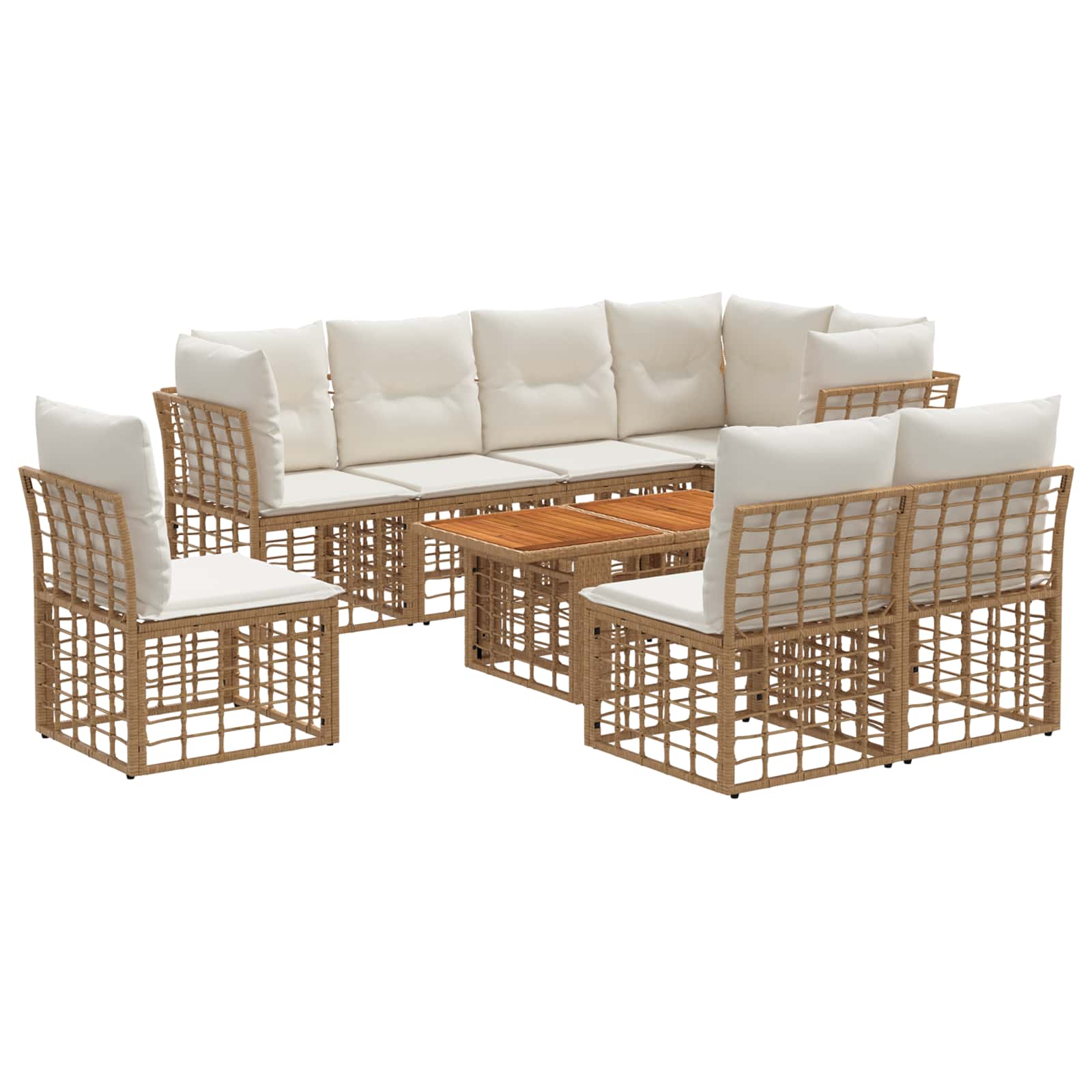Gartensofa-set 9 stk. Natürlich und Cremweiß Poly-Rattan