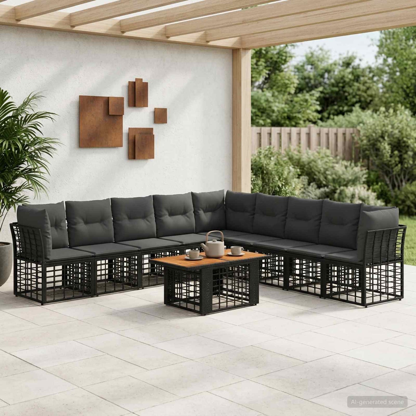 Gartensofa-set 10 stk. Schwarz und Dunkelgrau Poly-Rattan