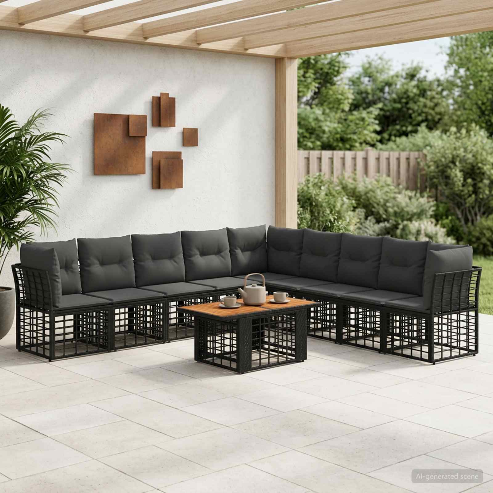 Gartensofa-set 10 stk. Schwarz und Dunkelgrau Poly-Rattan
