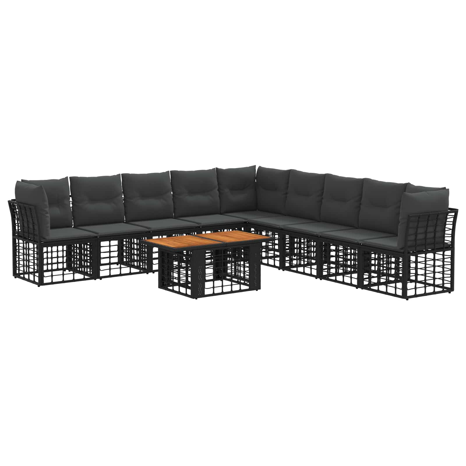 Gartensofa-set 10 stk. Schwarz und Dunkelgrau Poly-Rattan