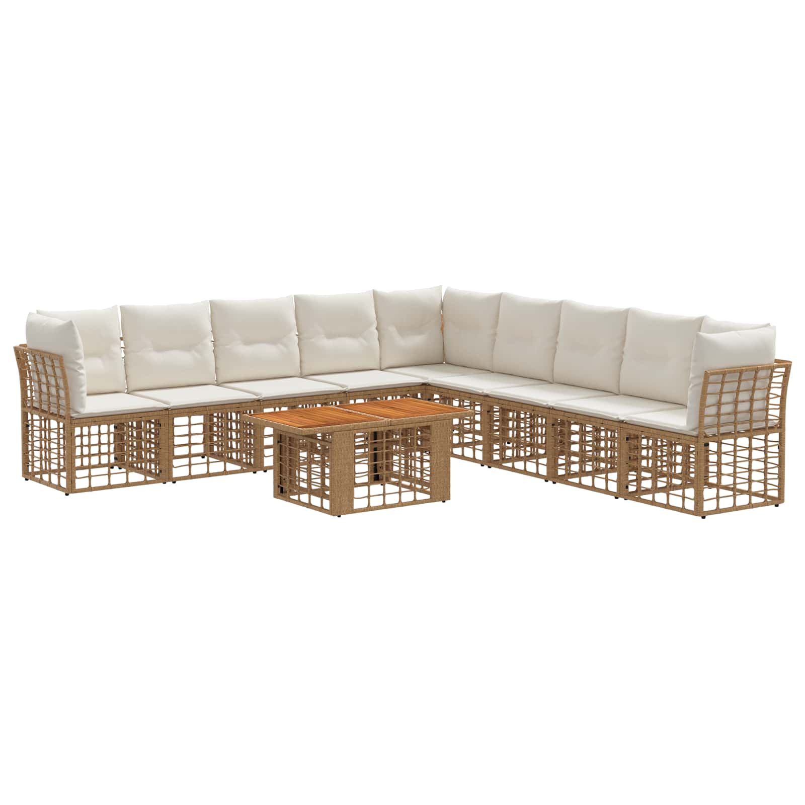 Gartensofa-set 10 stk. Natürlich und Cremweiß Poly-Rattan