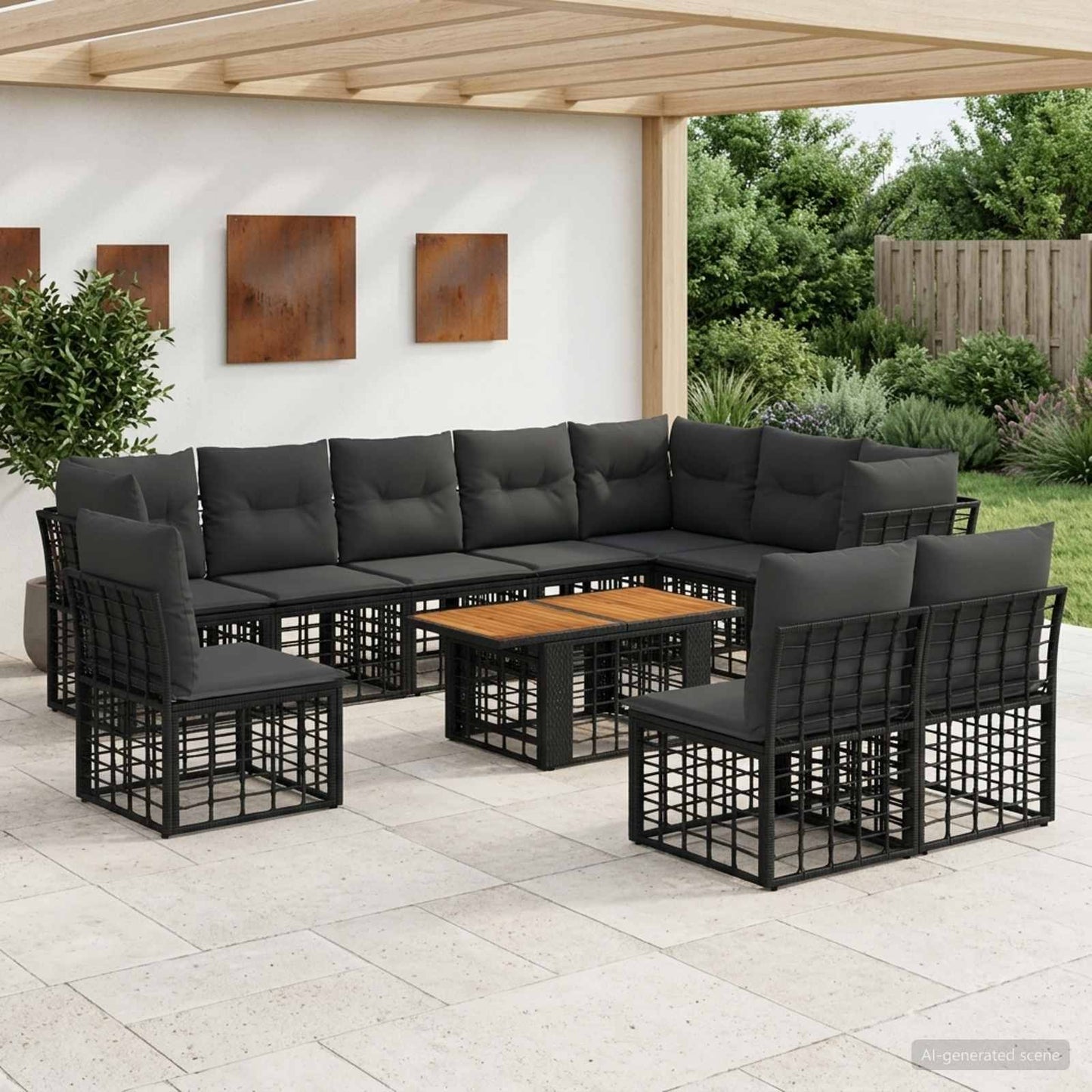 Gartensofa-set 11 stk. Schwarz und Dunkelgrau Poly-Rattan