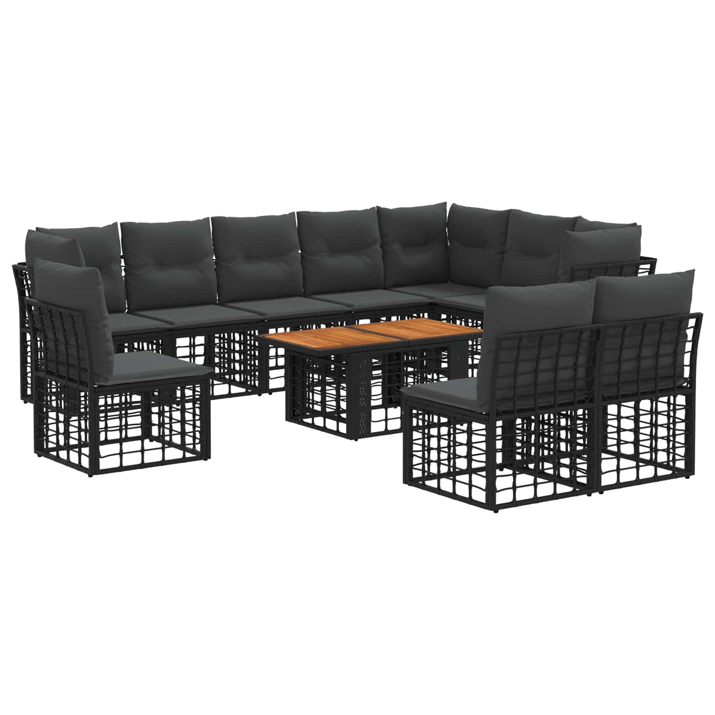 Gartensofa-set 11 stk. Schwarz und Dunkelgrau Poly-Rattan