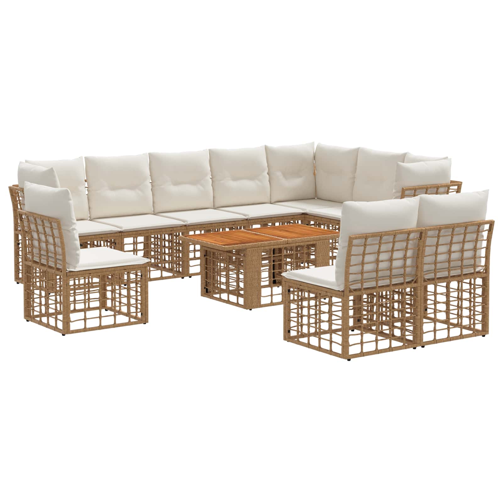 Gartensofa-set 11 stk. Natürlich und Cremweiß Poly-Rattan
