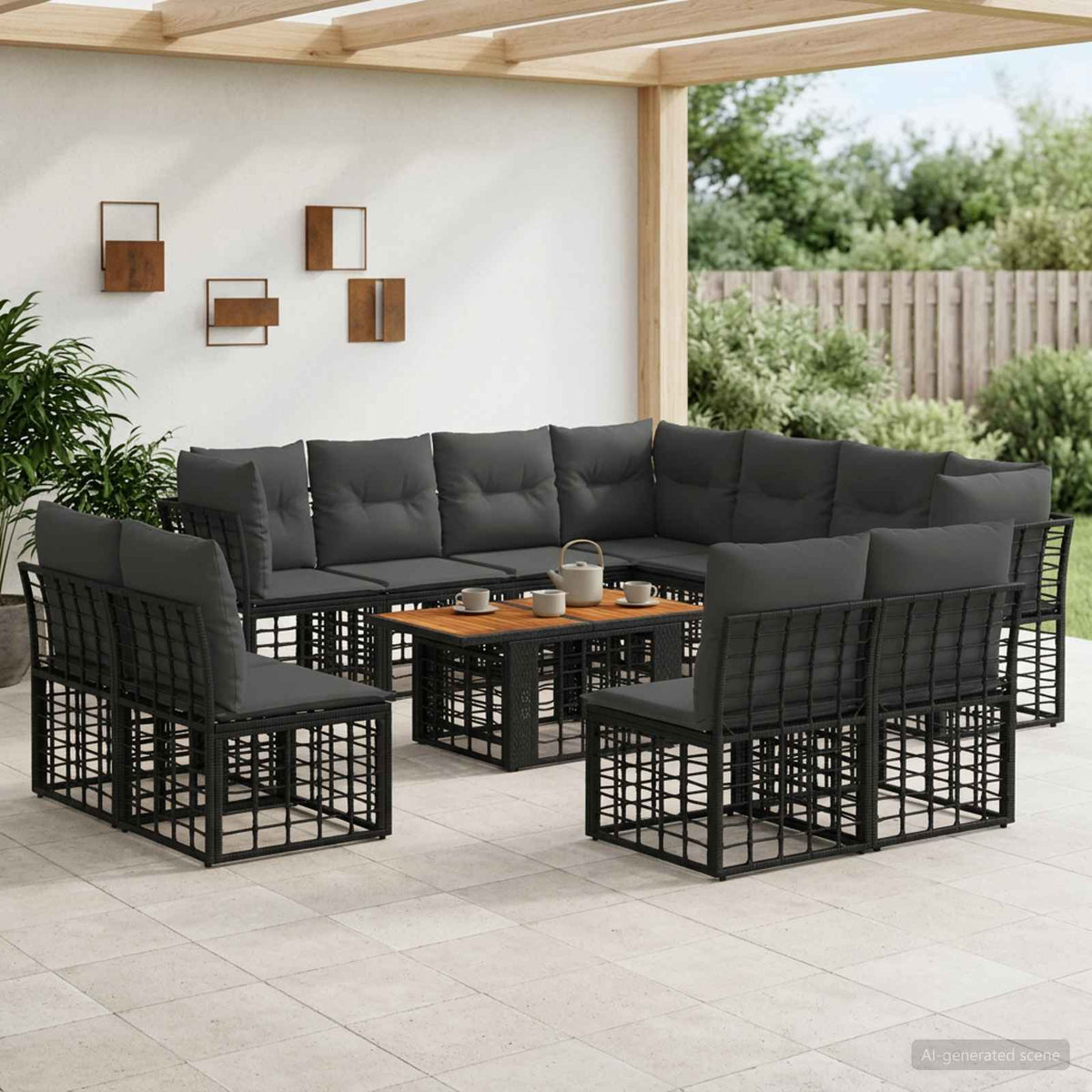 Gartensofa-set 12 stk. Schwarz und Dunkelgrau Poly-Rattan
