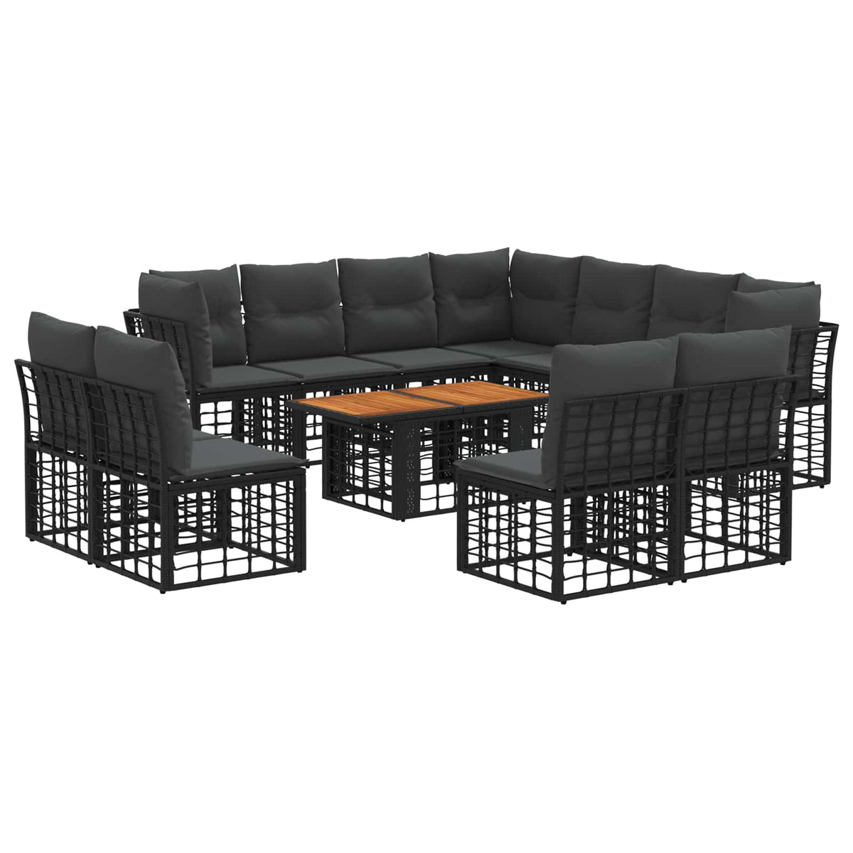 Gartensofa-set 12 stk. Schwarz und Dunkelgrau Poly-Rattan