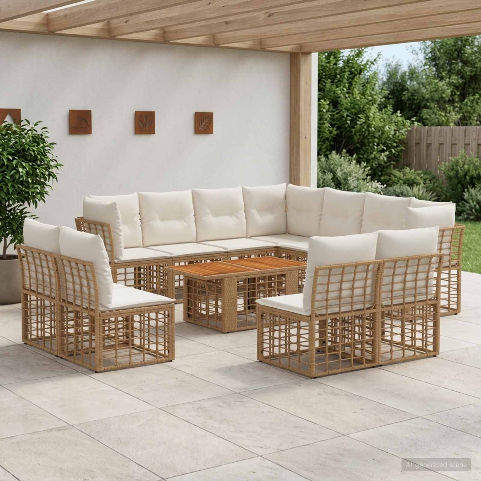 Gartensofa-set 12 stk. Natürlich und Cremweiß Poly-Rattan