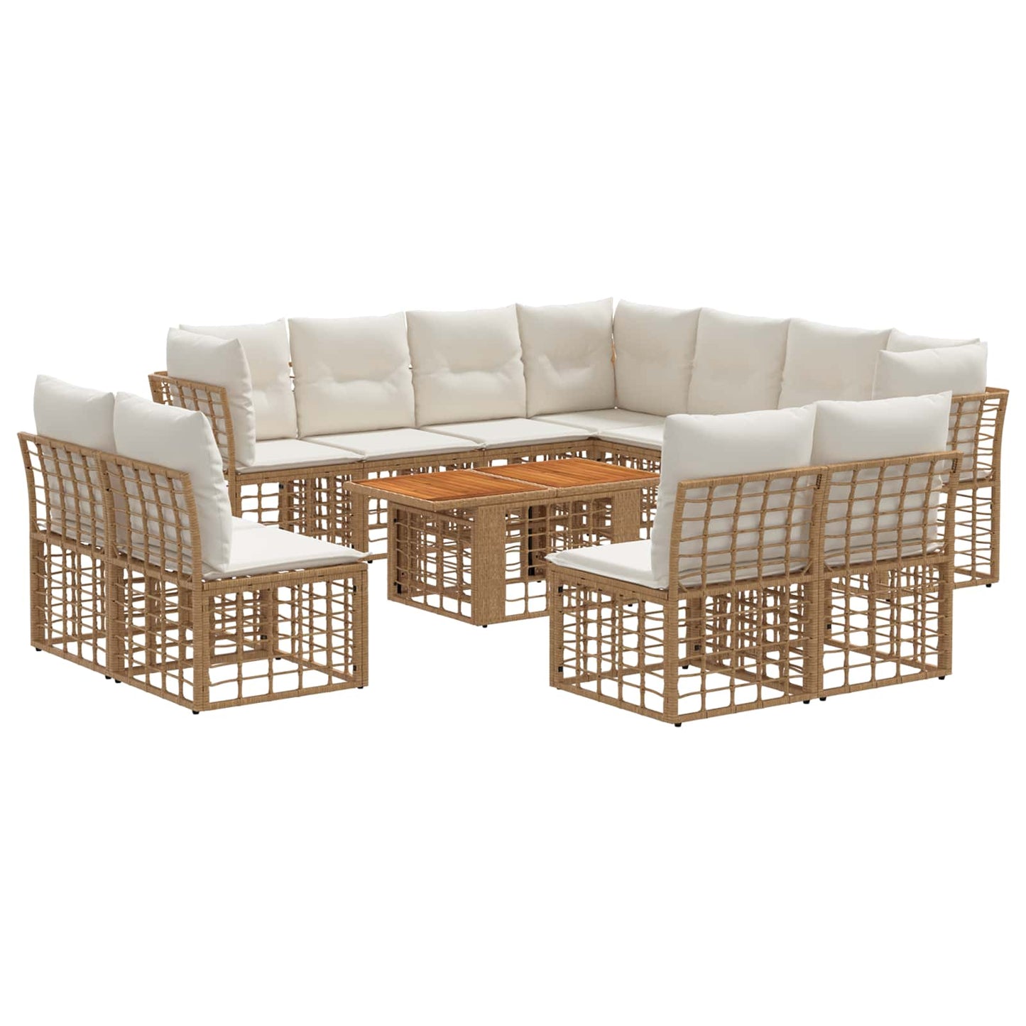 Gartensofa-set 12 stk. Natürlich und Cremweiß Poly-Rattan