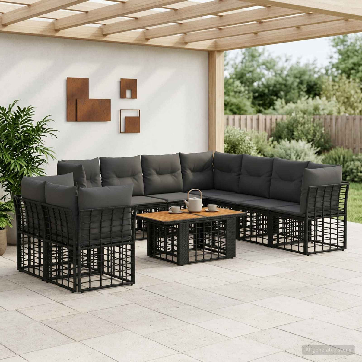 Gartensofa-set 10 stk. Schwarz und Dunkelgrau Poly-Rattan