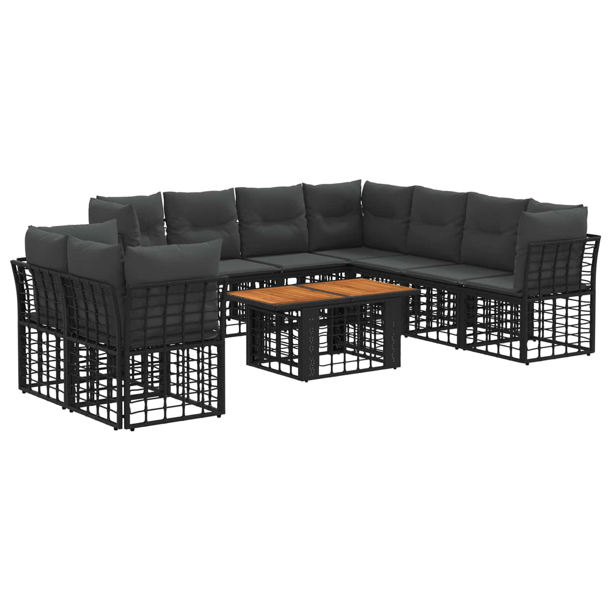 Gartensofa-set 10 stk. Schwarz und Dunkelgrau Poly-Rattan