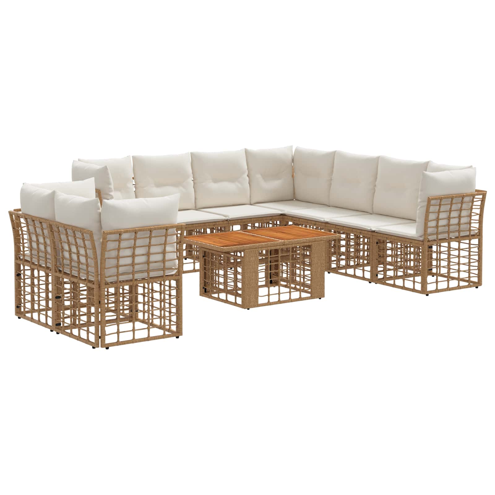 Gartensofa-set 10 stk. Natürlich und Cremweiß Poly-Rattan