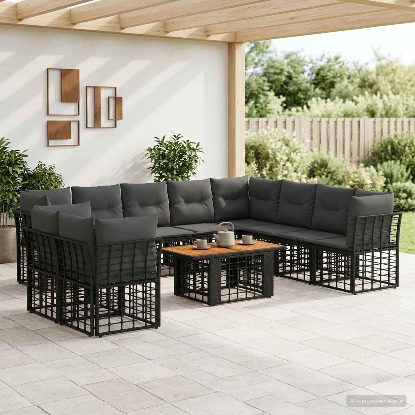 Gartensofa-set 11 stk. Schwarz und Dunkelgrau Poly-Rattan