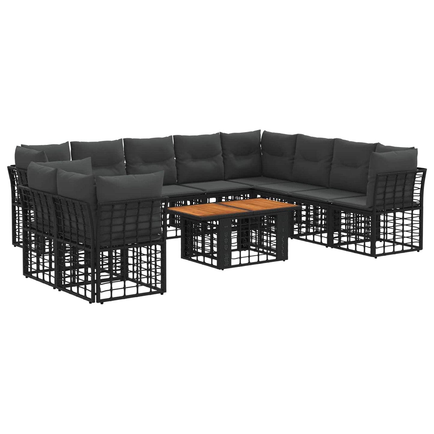 Gartensofa-set 11 stk. Schwarz und Dunkelgrau Poly-Rattan
