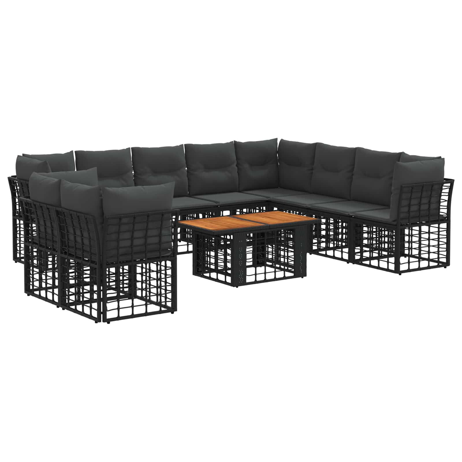 Gartensofa-set 11 stk. Schwarz und Dunkelgrau Poly-Rattan