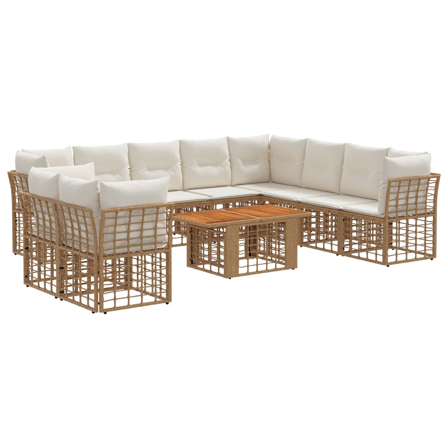 Gartensofa-set 11 stk. Natürlich und Cremweiß Poly-Rattan