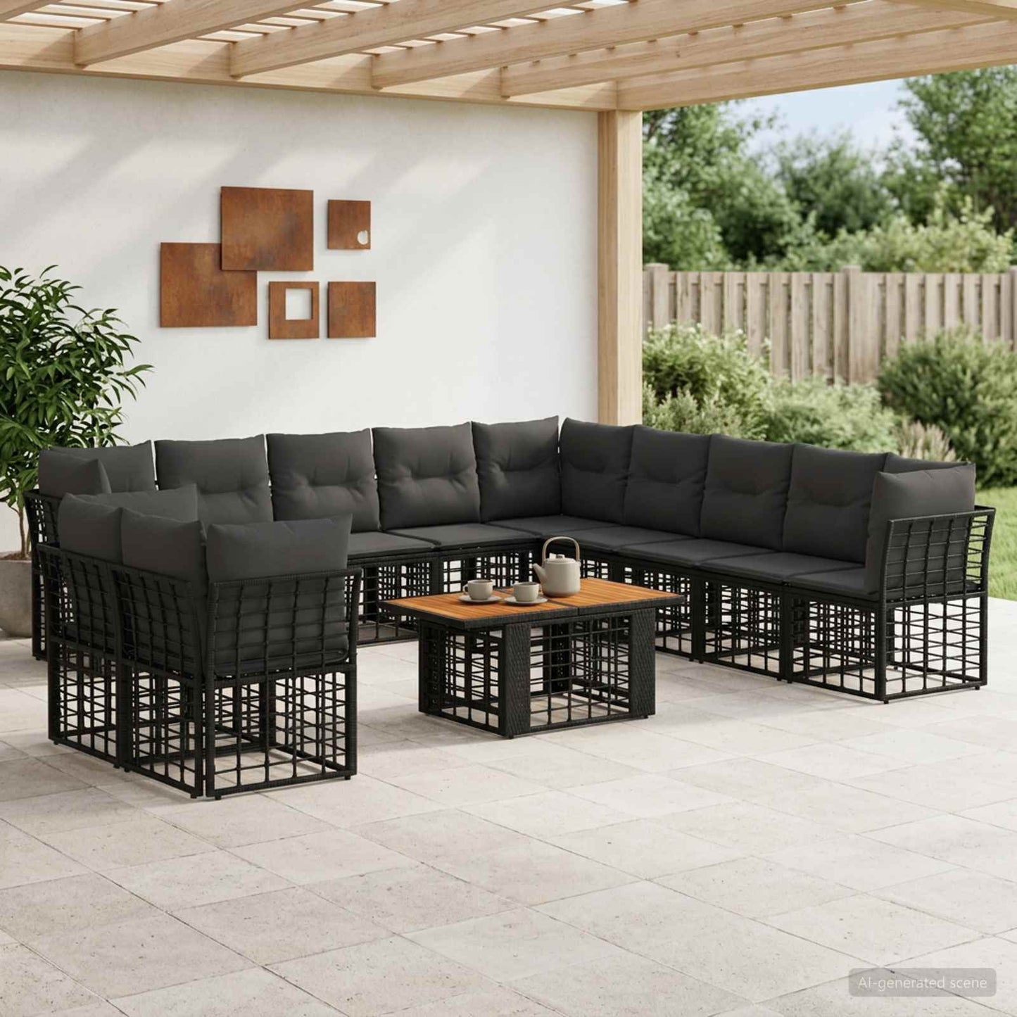 Gartensofa-set 12 stk. Schwarz und Dunkelgrau Poly-Rattan