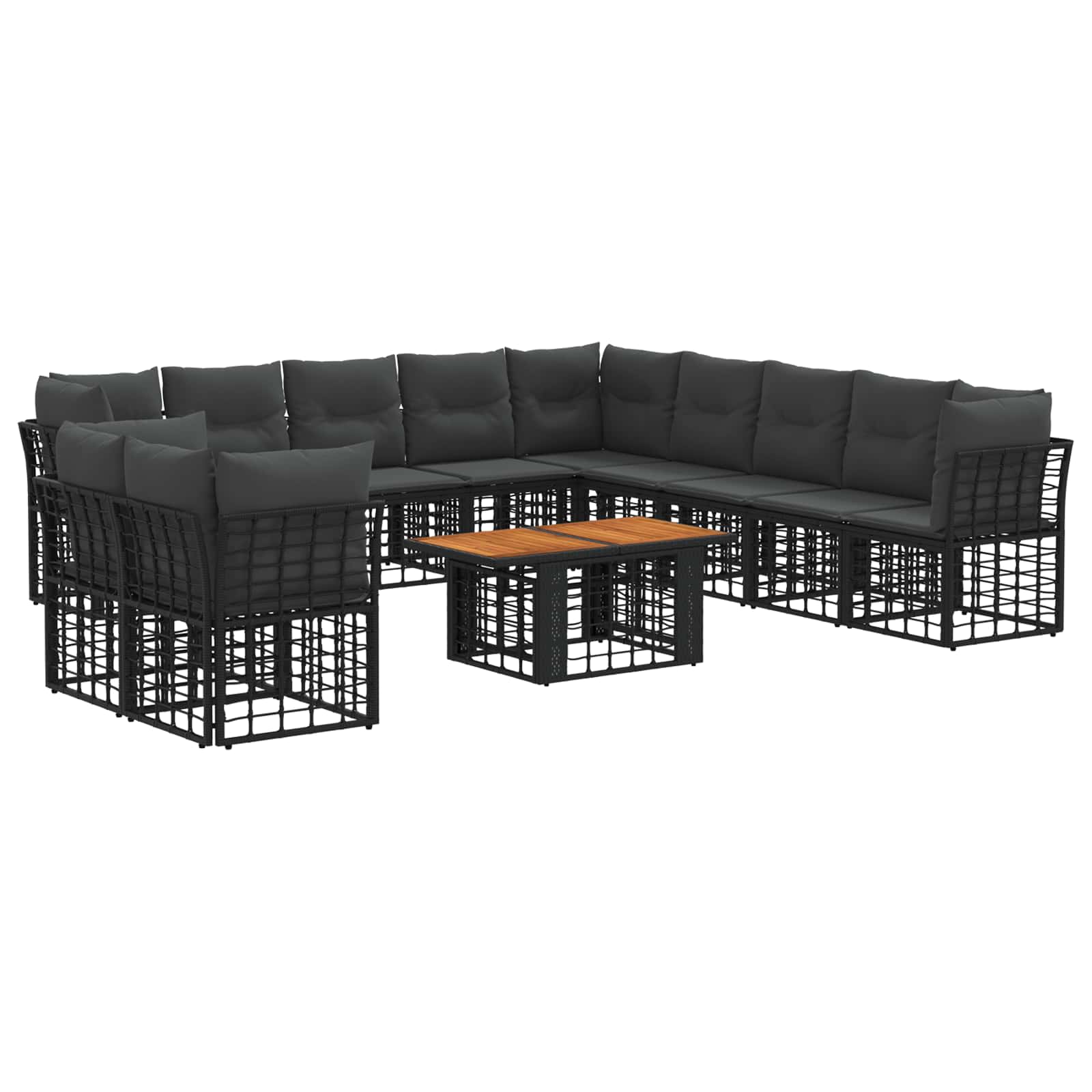 Gartensofa-set 12 stk. Schwarz und Dunkelgrau Poly-Rattan